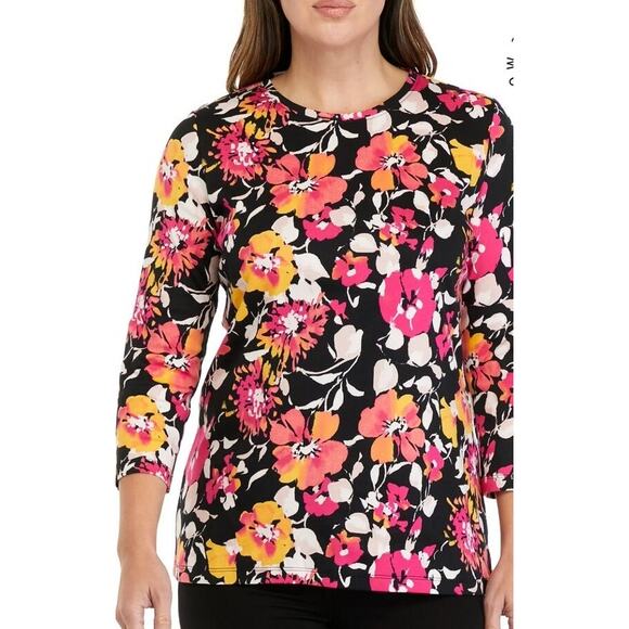 Kim Rogers Multicolored Floral Quarter Button Blouse Women's Size 3X - Picture 1 of 7